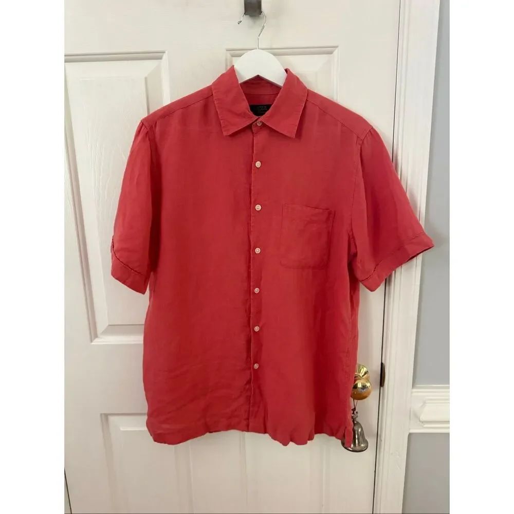 Club Room Linen Luxury Salmon Short Sleeve Button Up Shirt sz S